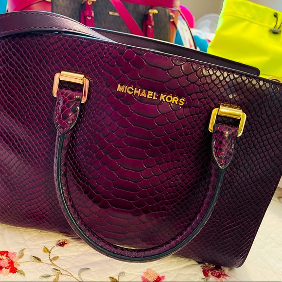 Michael Kors Handbags - Michael Kors Selma Snake-Embossed-Leather Satchel